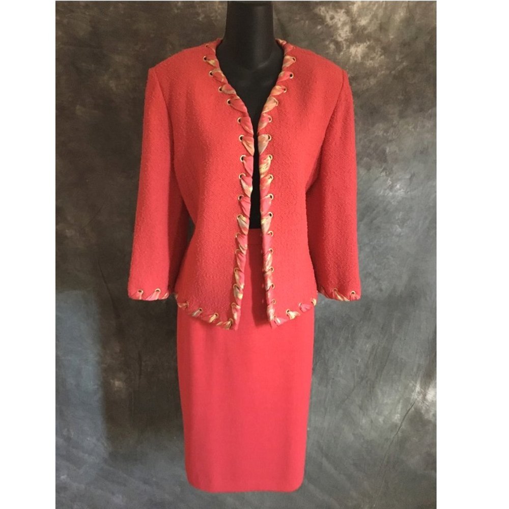 st john coral knit skirt suit size 10